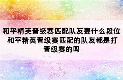 和平精英晋级赛匹配队友要什么段位 和平精英晋级赛匹配的队友都是打晋级赛的吗